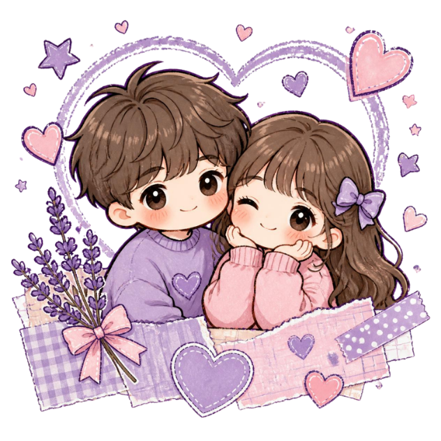 A cute chibi illustration of the couple