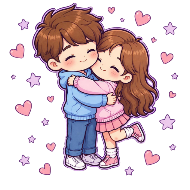 A chibi couple sharing a warm hug